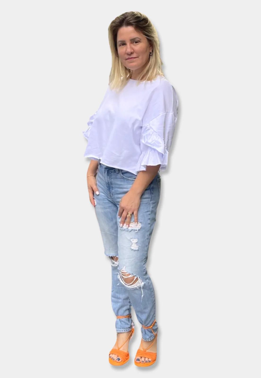 White Ruffled Crop T-shirt