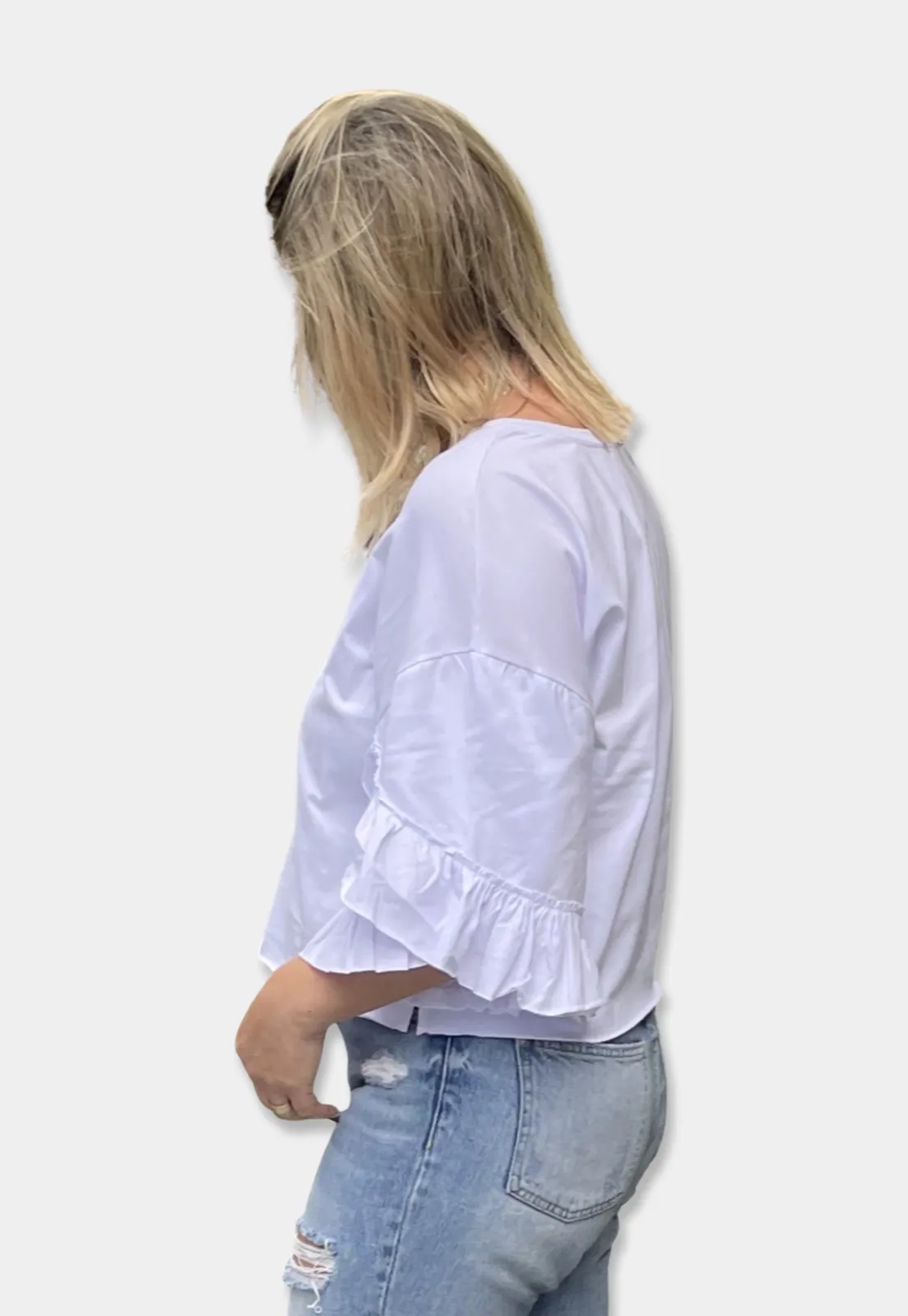 White Ruffled Crop T-shirt