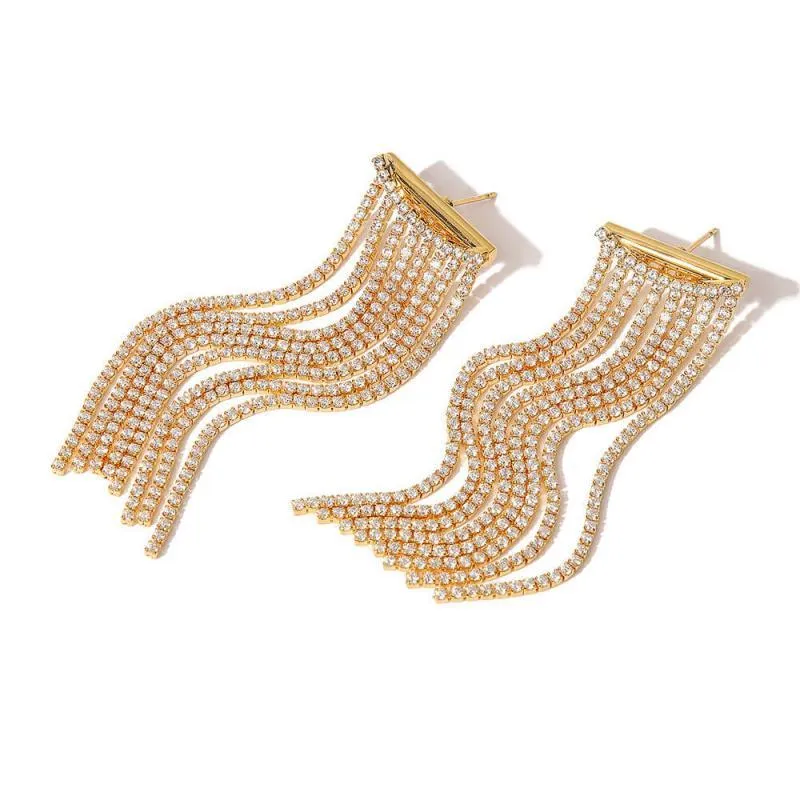 Women's 18k Gold Plated Long Chain Tassel Earrings