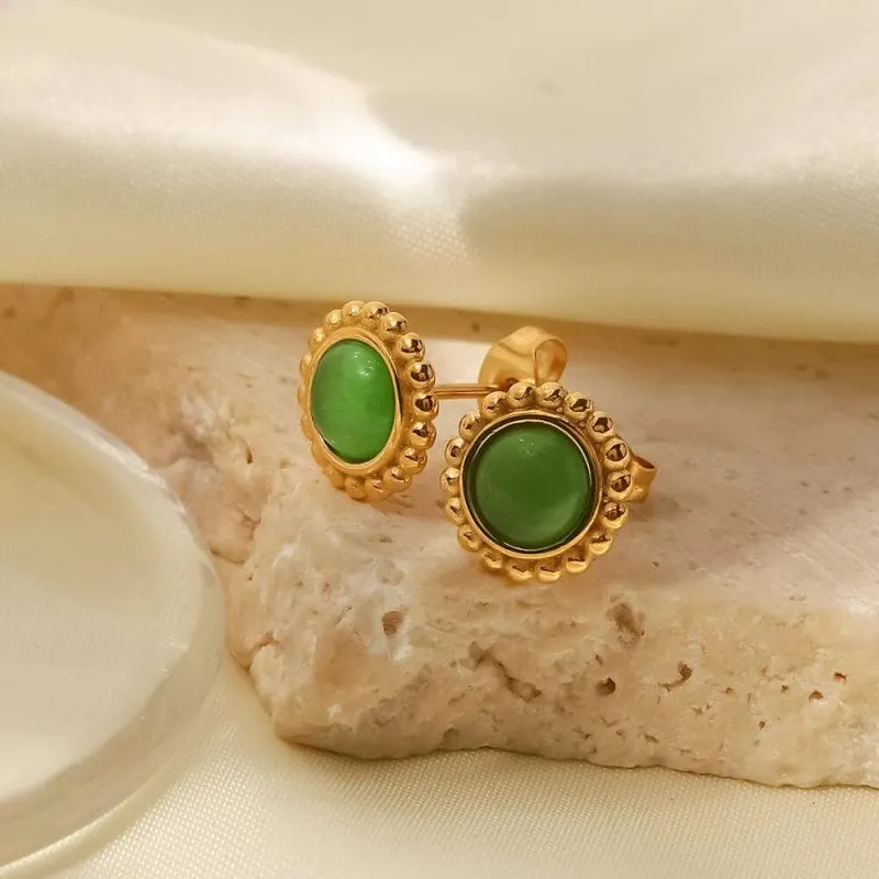 Women's Green Opal Stud Earrings