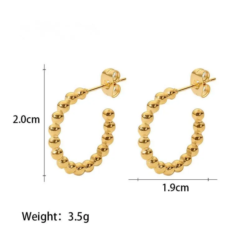 Women's Small Gold Beads Round Bead C-shaped Earrings