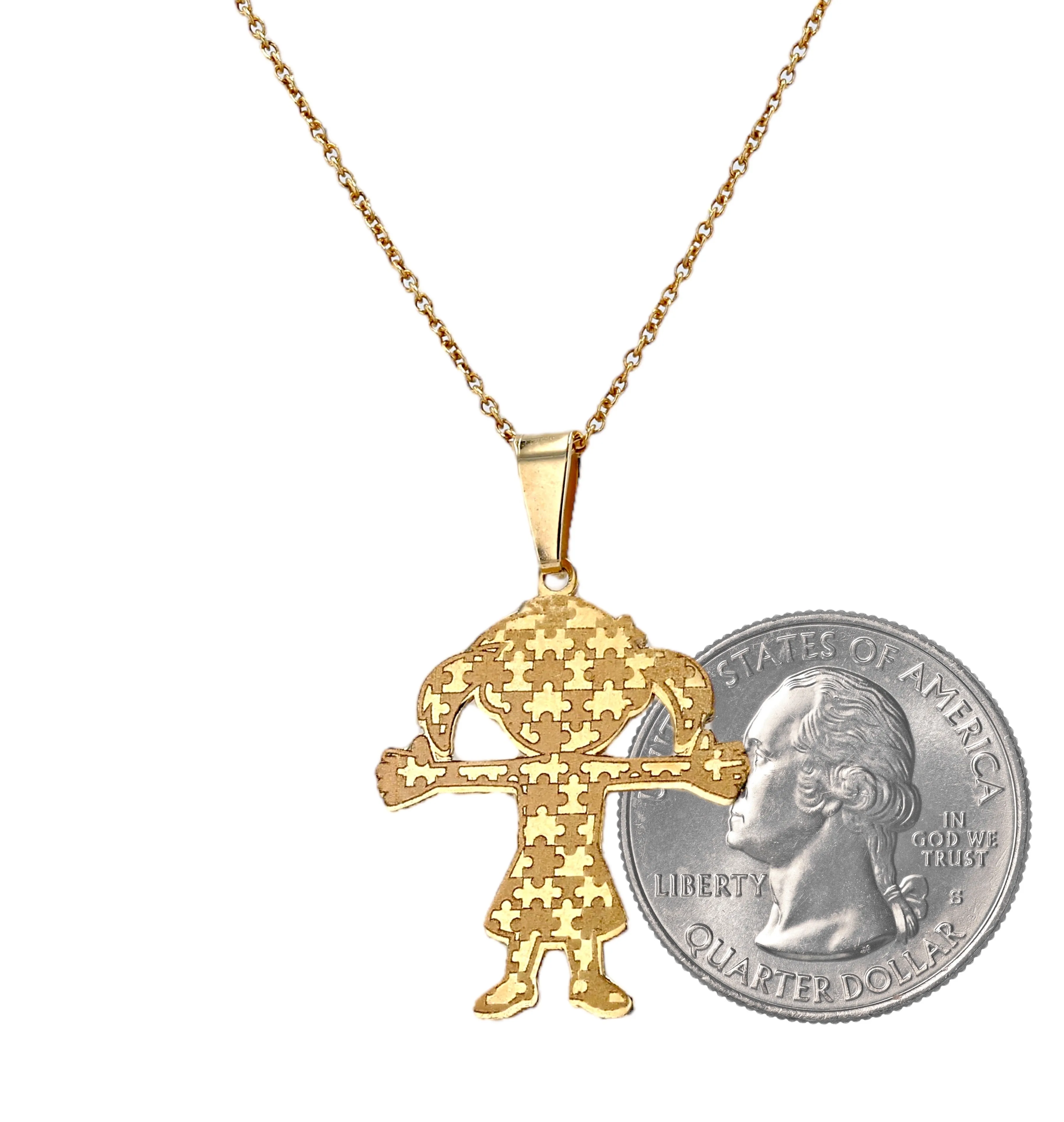 Yellow gold 14k autism girl pendant