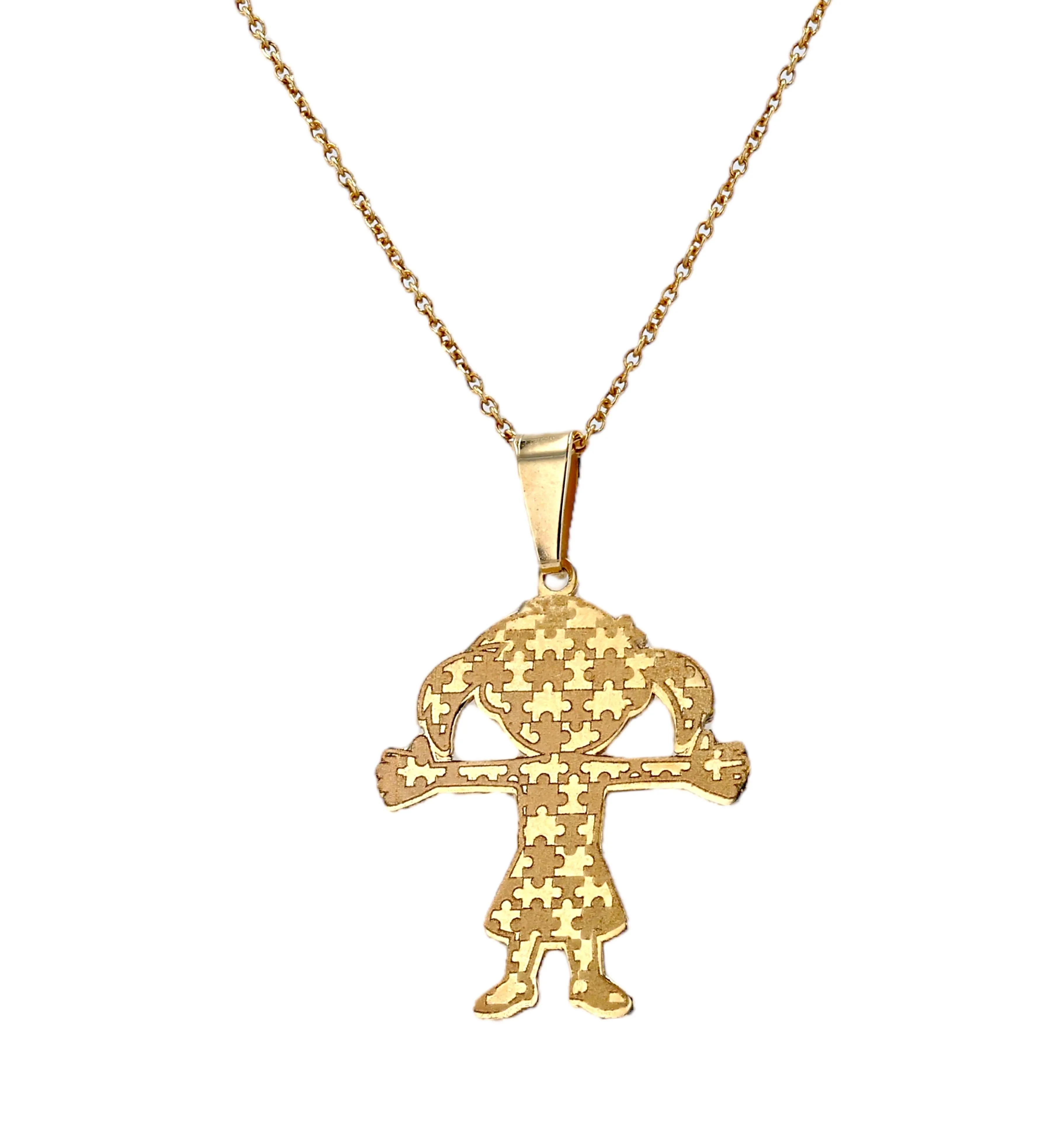 Yellow gold 14k autism girl pendant